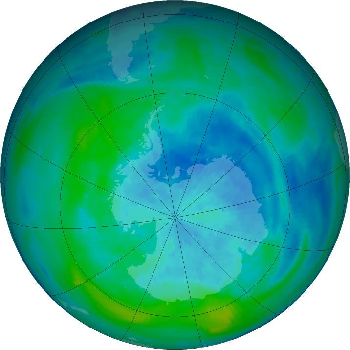 Antarctic ozone map for 21 March 1990
